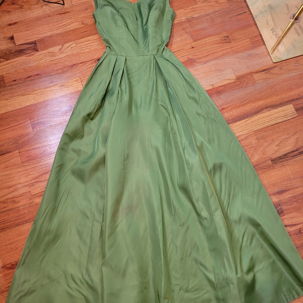 Vintage 1950s Green Evening Gown Womens Formal Full Length Dress - Picture 11 of 16